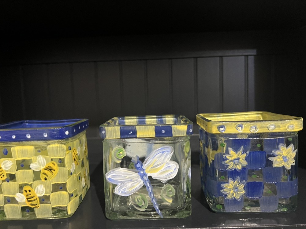 Painted Glass Square Candle Votive Holders – Candles & Flowers Not Included