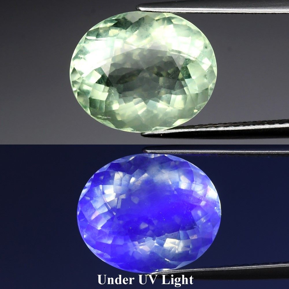 6.22ct Oval Natural Green Fluorite Gemstone with UV Color Change