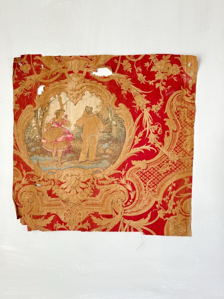 24x23 1830 French wall art antique fabric material Harlequin romantic pattern h