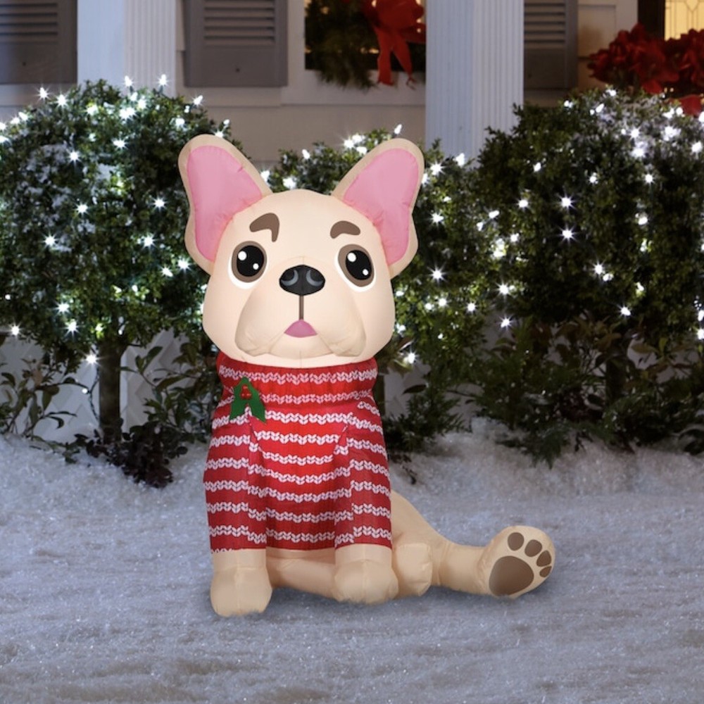 3.5ft French Bulldog Inflatable Christmas Yard Decoration with Sweater  