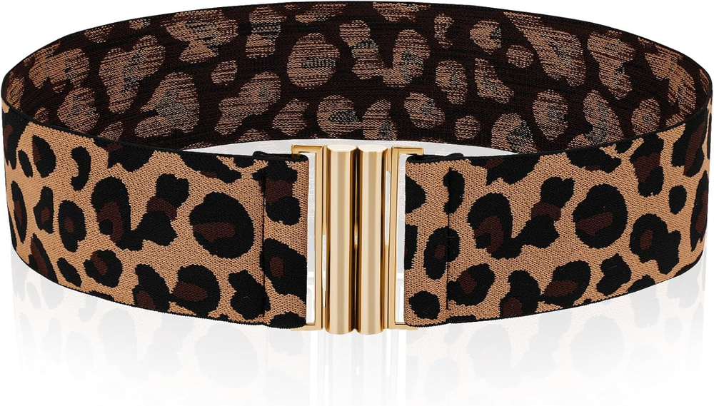 Amabro Women Stretch Waist Belts, Skinny Elastic Wide Waistband Leopard Print Re