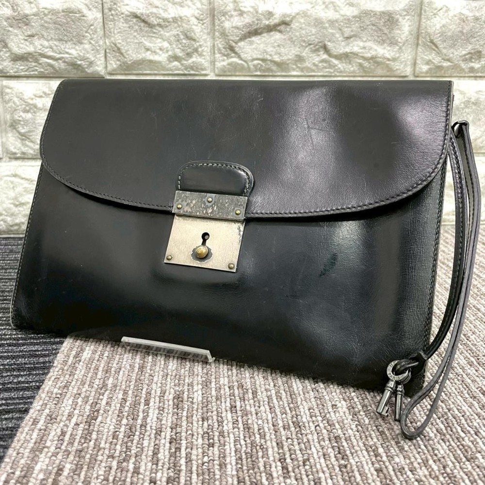 Rare Hermes Kirius Clutch in Black Leather with R Engraving Minimalist Style