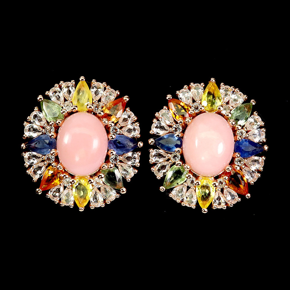 Valentine 925 Silver Earrings Oval Pink Opal Sapphire Topaz Gemstone Jewelry