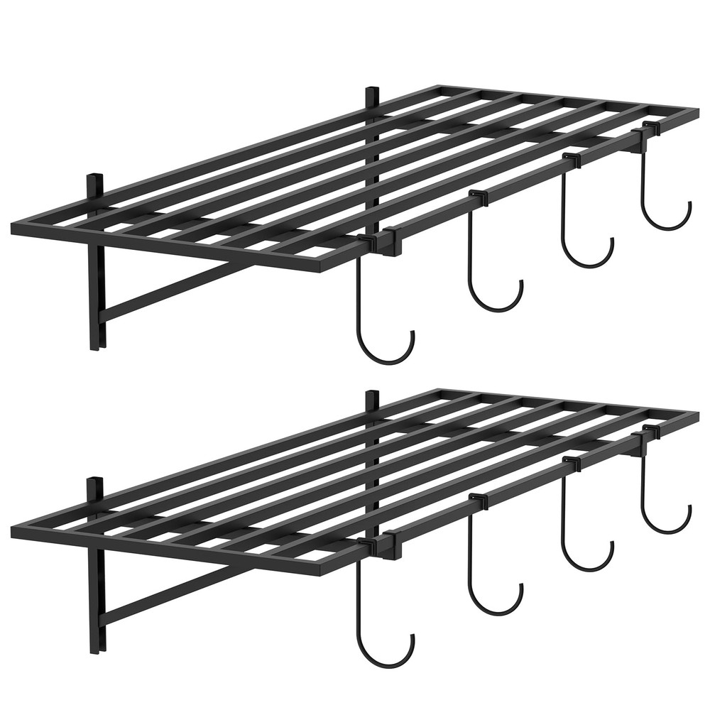 Garage Wall Shelving Set of 2, 1.5X4 ft Garage Wall Shelves with 8 Hooks, Hea...