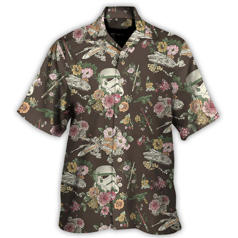 SW Stormtrooper Flower Vintage Design Hawaiian Shirt for Star Wars Fans and Tropical Style Enthusiasts