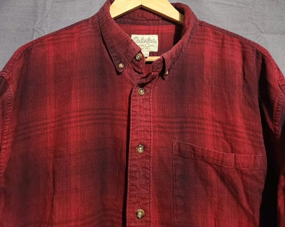 Cabelas Shirt Mens 2XLT Tall Plaid Lightweight Long Sleeve Flannel Hiking