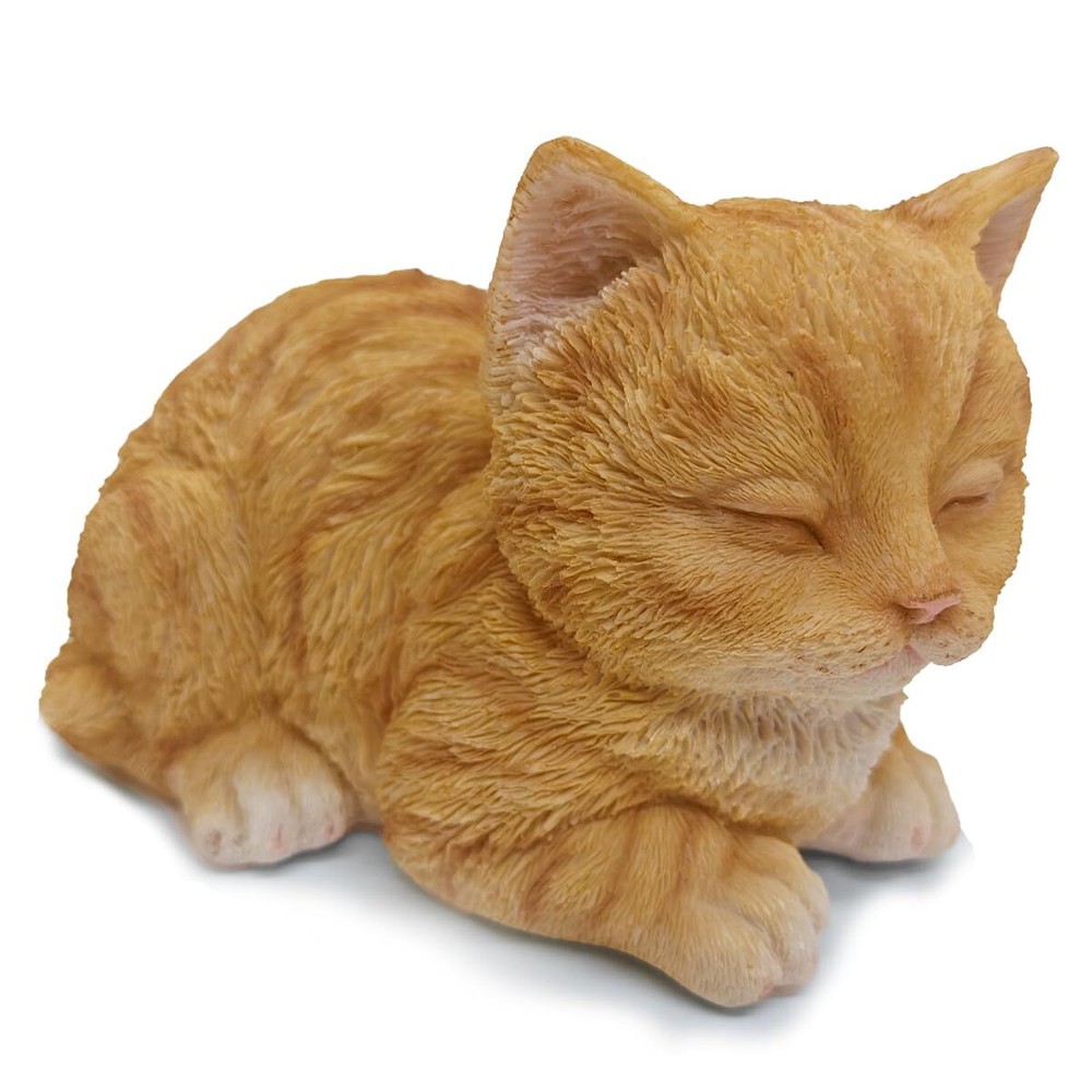Sleeping Orange Tabby Cat Garden Statue Decor Resin Realistic Cat Sculptures ...