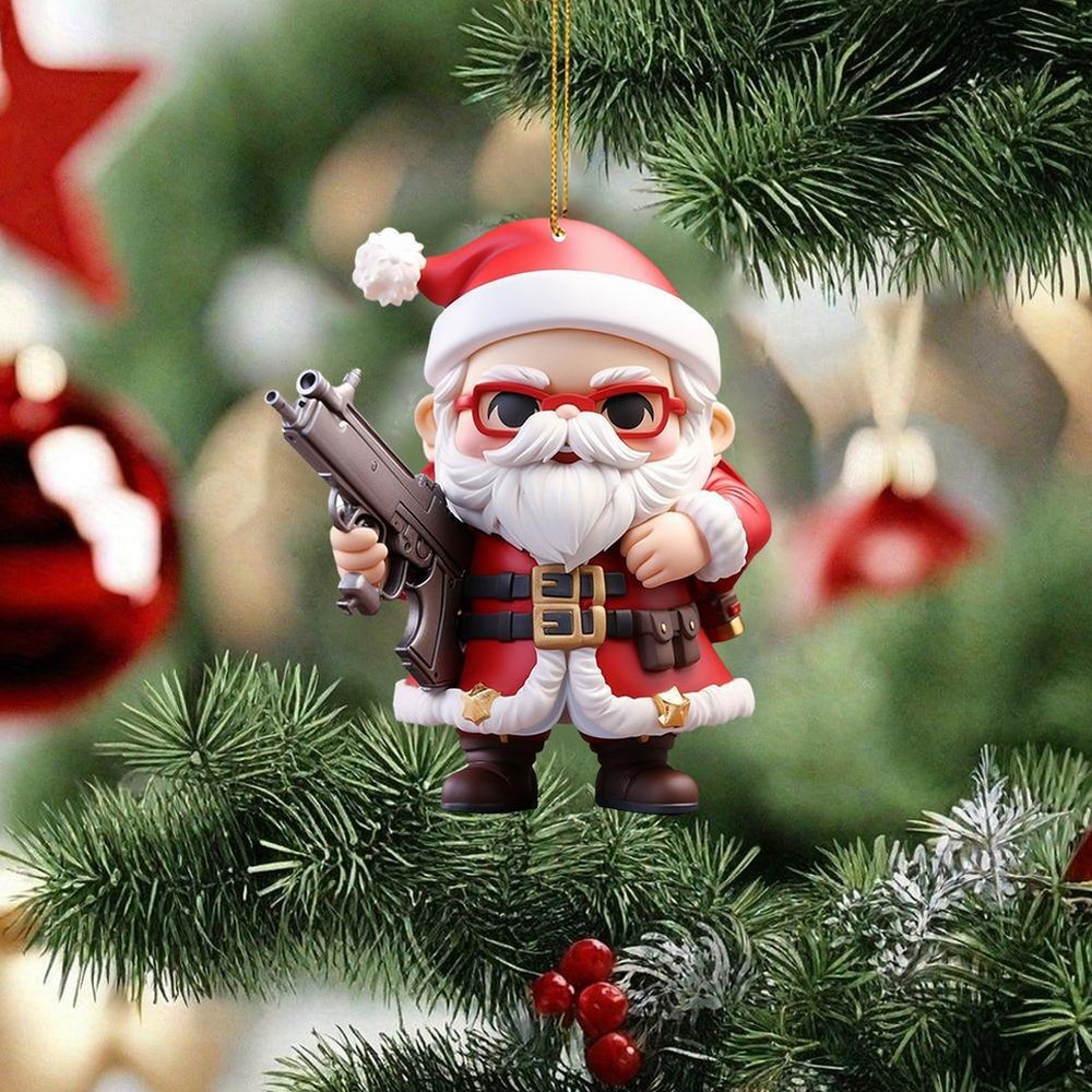 Santa Christmas Tree Ornaments Acrylic Machine-Gun Santa Claus Hanging Decor O9