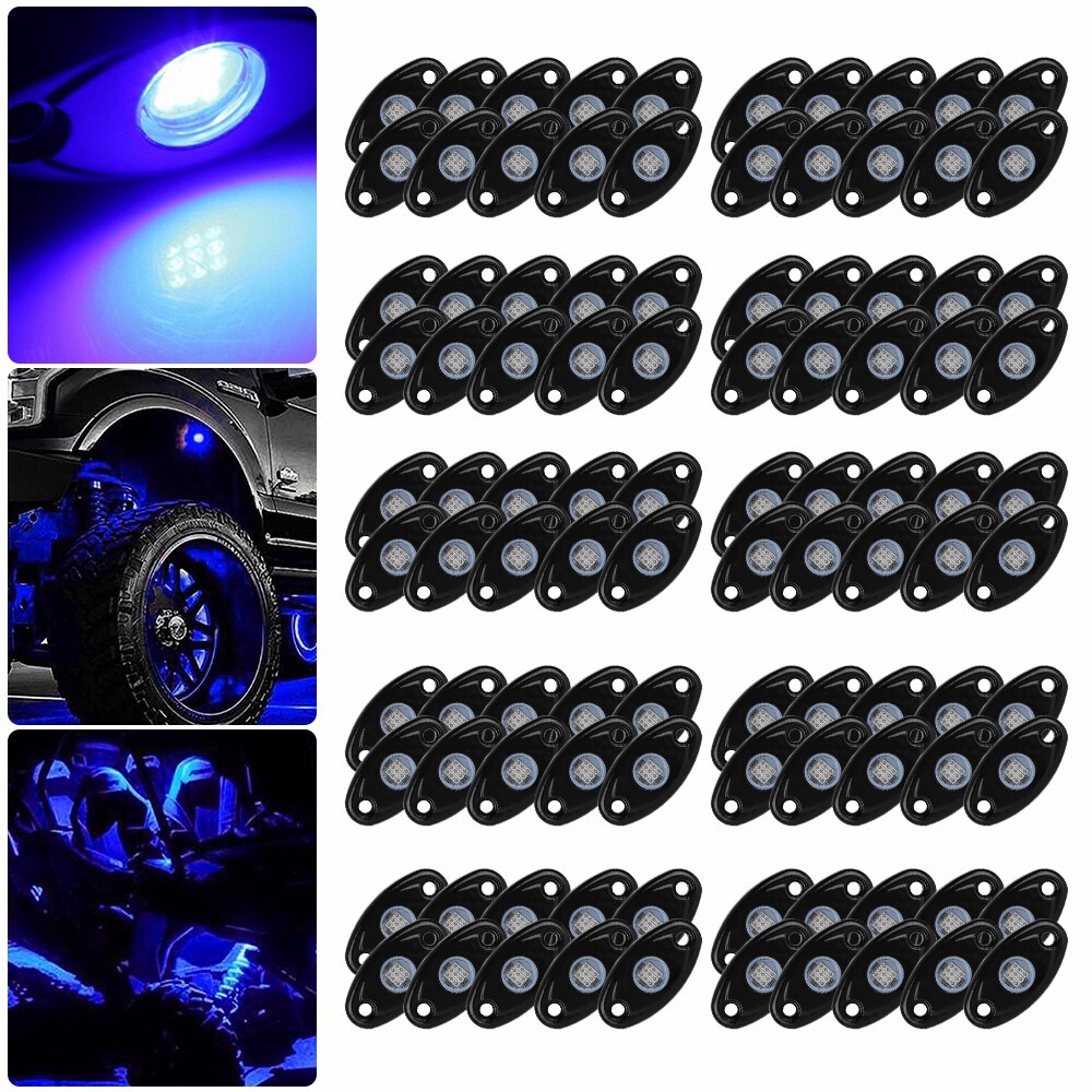 100Pcs Blue LED Rock Light Pods Glow Underbody Lamp SUV Offroad Pickup Truck UTV