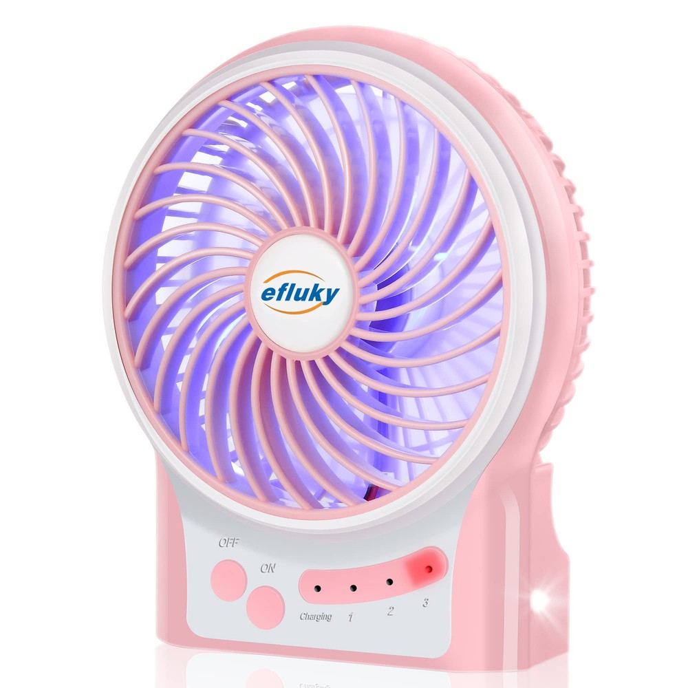 Mini Ventilador de Escritorio 3 Velocidades, Ventilador Recargable a Batería con Luz LED, Por...