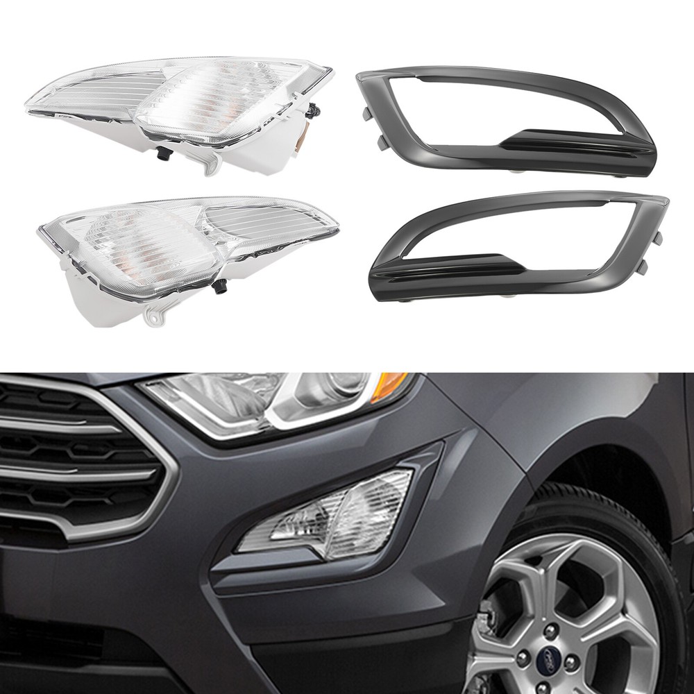 L+R For 2018-2022 Ford EcoSport Halogen Fog Lights Fog Lamps w/Cover Bezels Pair