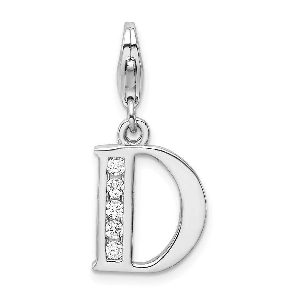 Sterling Silver Polished Cubic Zirconia Letter D Initial Charm Pendant 1.58gm