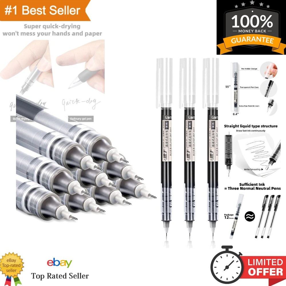 Elegant 12-Pack Black Ink Rollerball Pens - Extra Fine Point for Precise Writing