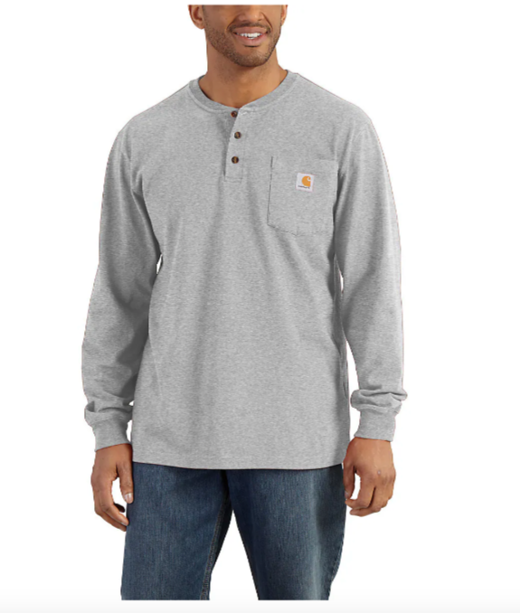 CARHARTT LOOSE FIT HEAVYWEIGHT LONG-SLEEVE POCKET HENLEY T-SHIRT SWEATER - GREY