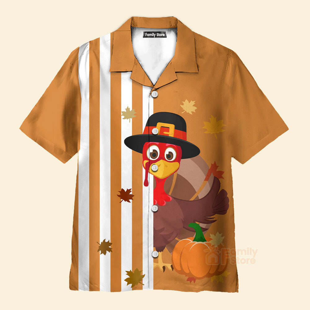 Thanksgiving Turkey Stripe Pattern Hawaiian Shirt For Men US Size Summer Style