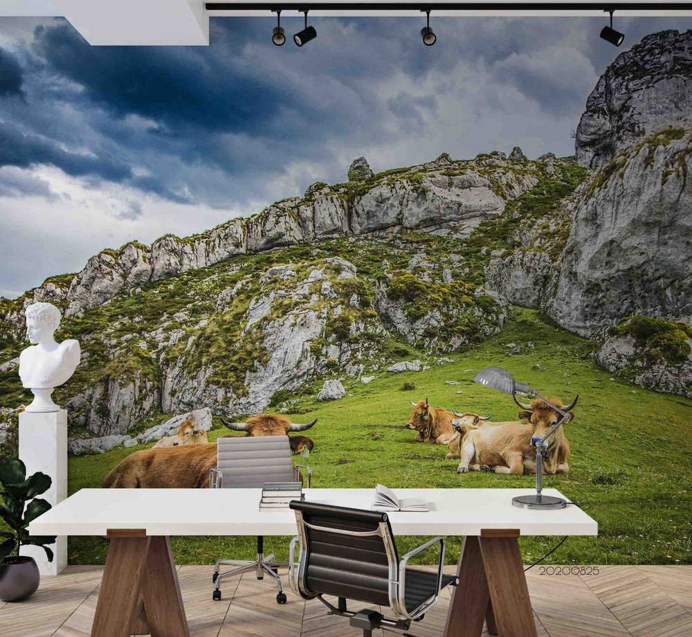 3D Sky Mountain Cow Landscape Wall Murals Wallpaper Murals Wall Sticker