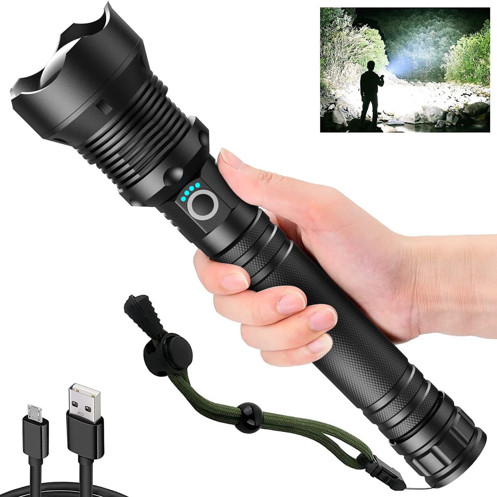 Rechargeable LED Flashlight 100000 Lumens Super Bright Long Lasting Water Resistant Compact Design for Outdoor Camping Emergencies and More