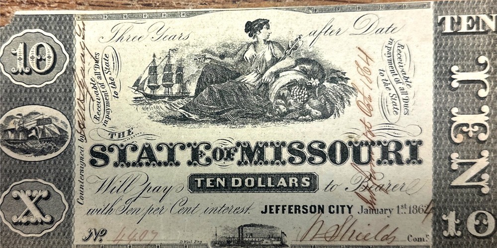 States-Missouri-1862 $10 CIvil War - NT1082