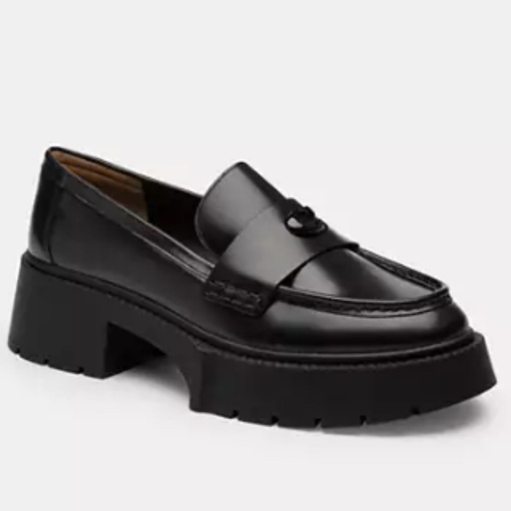 Coach Leah Black Leather Platform Loafers New in Box Retail $195 Size 7