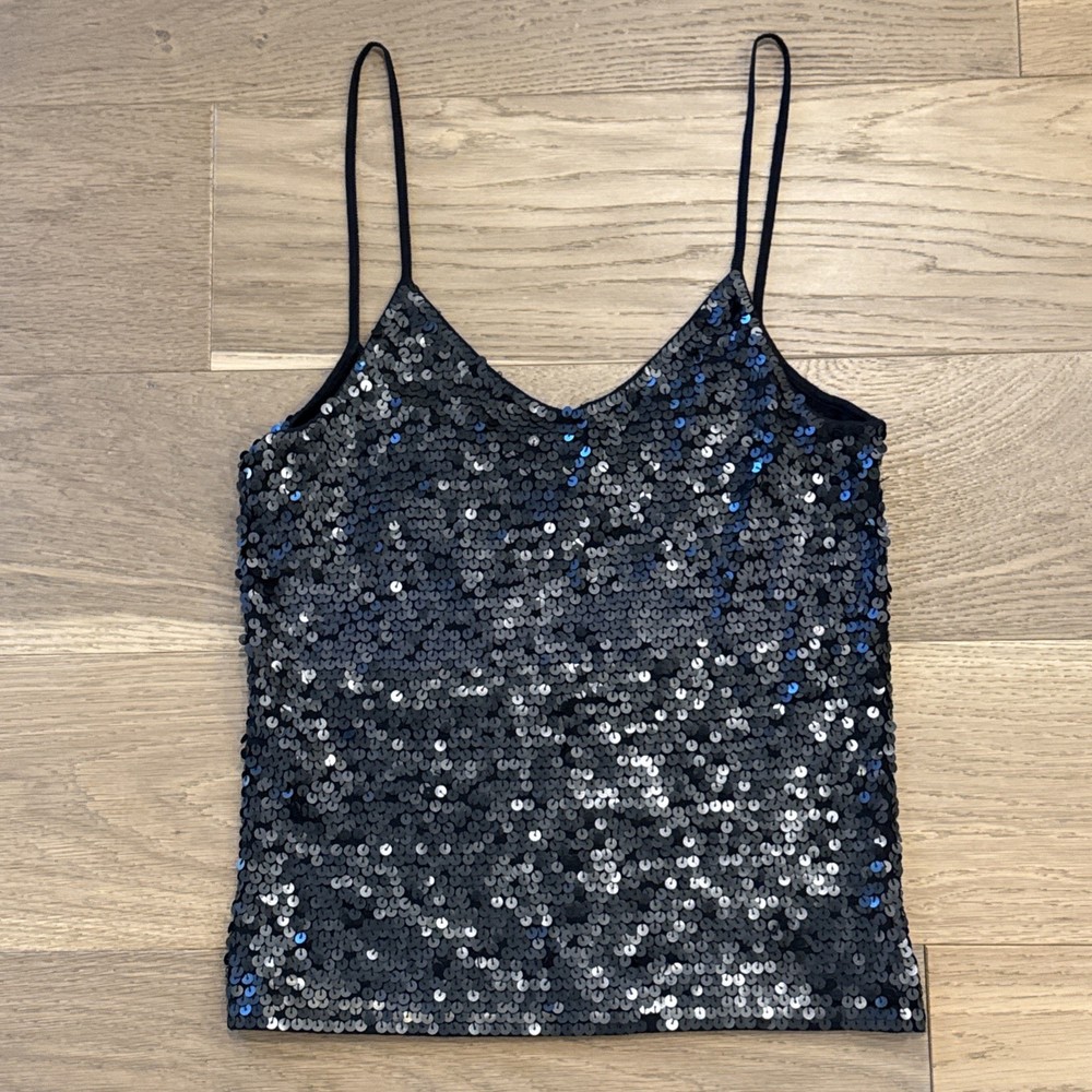 Saks Off 5th Black Sequin Camisole M Bamboo Cotton NWT Party Tank Priorities
