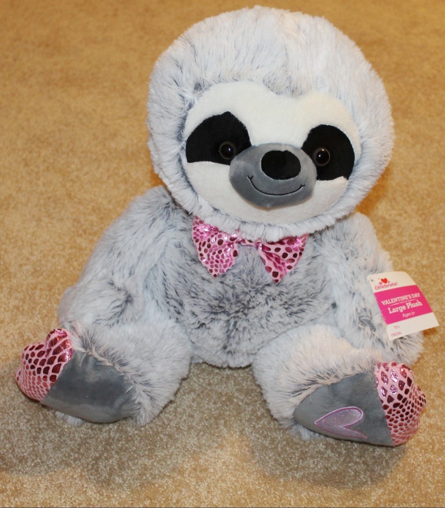 18in Pink Sparkle Sloth Plush with Heart for Valentine's Day
