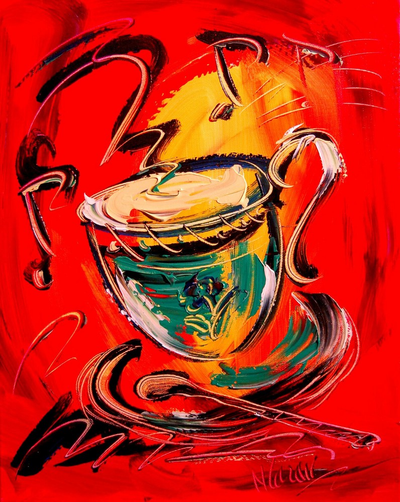 COFFEE  CUP ORIGINAL CANVAS PAINTING  SIGNED  NATURE TYSDFB