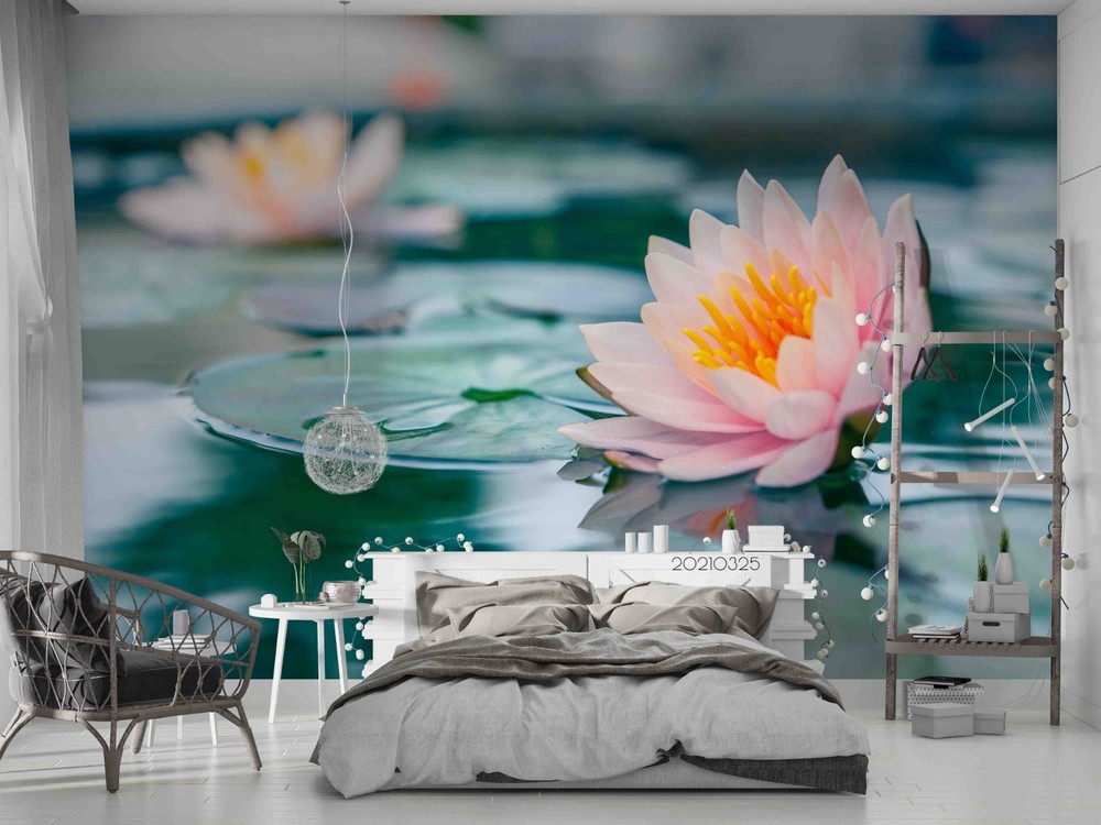 3D Pink Lotus Pond Landscape Wall Murals Wallpaper Murals Wall Sticker
