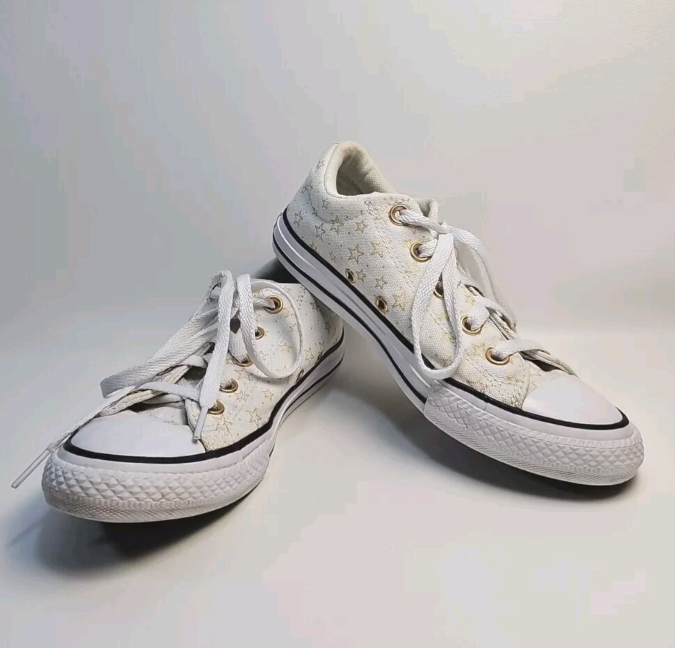 Converse Junior All Star Shoes Low Tops White Gold Stars - 665514F Youth Size 3