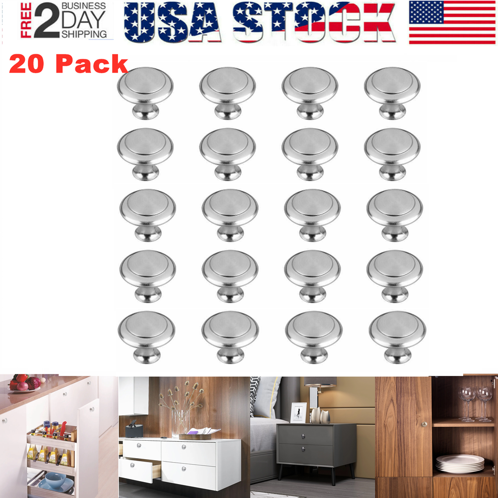 20 PCS Stainless Steel Door Knobs Cabinet Handles Cupboard Drawer Kitchen Pulls