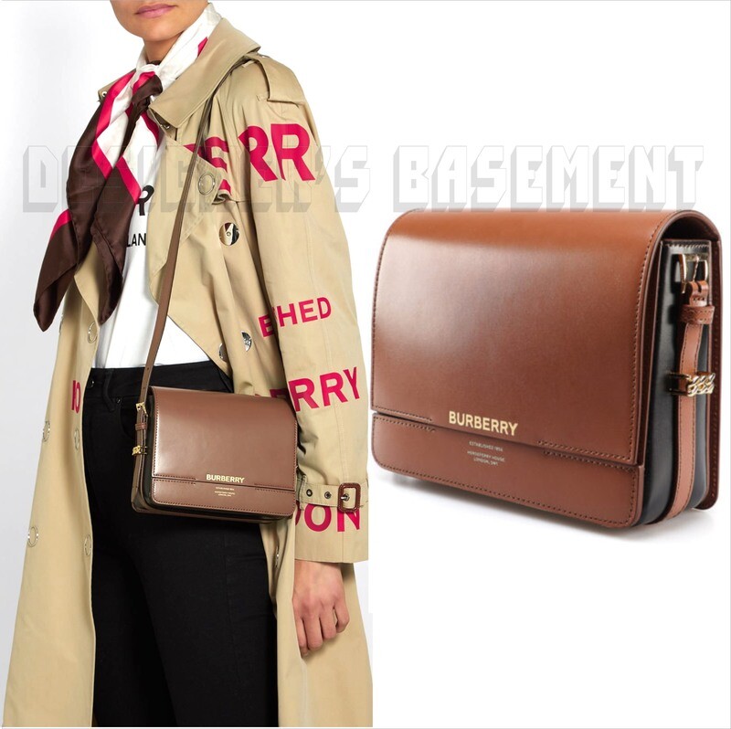 BURBERRY brown & black GRACE calfskin Leather convertible Small shoulder Bag NWT