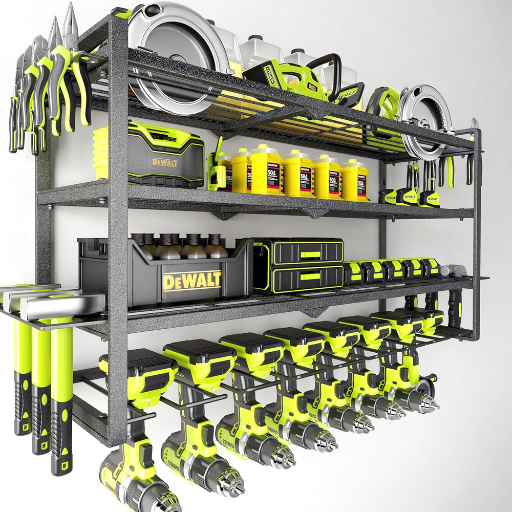 Heavy-Duty Wall-Mounted Garage Power Tool Organizer for Cordless Tools