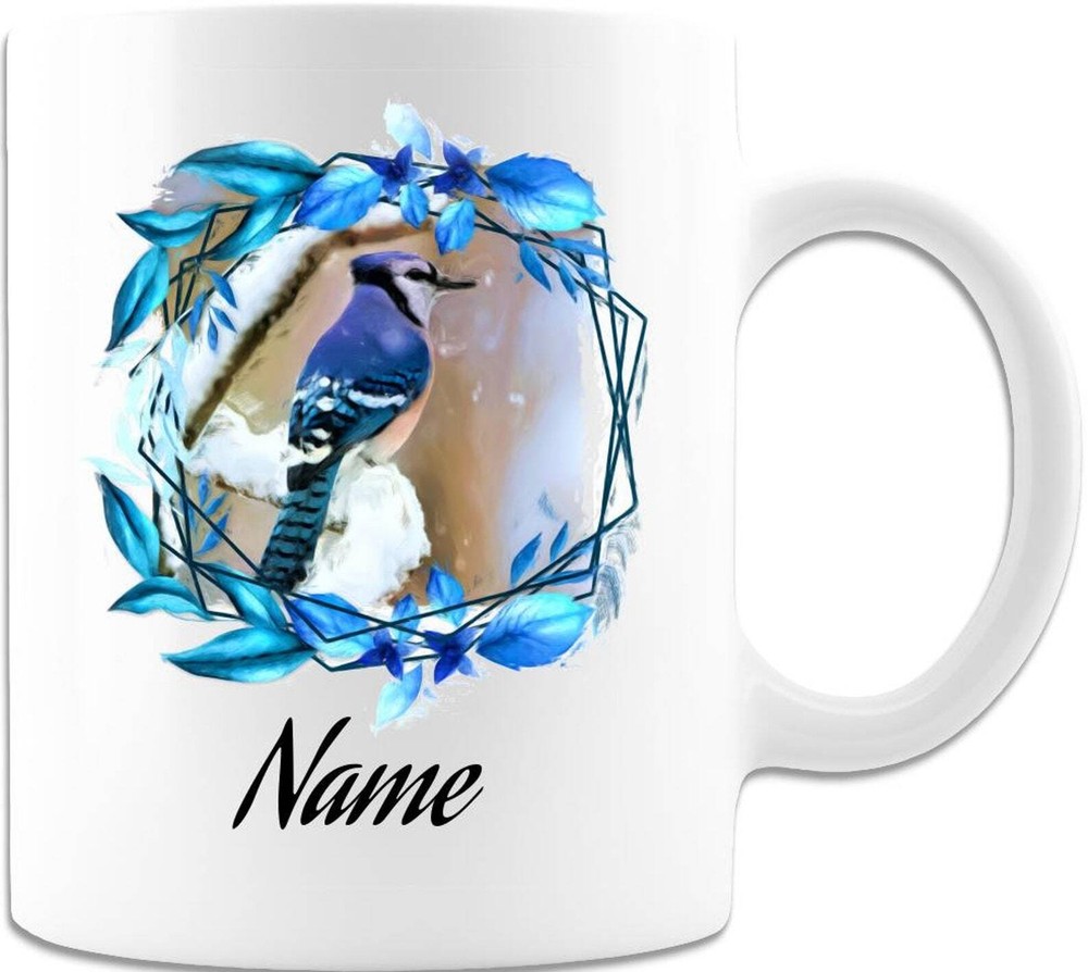 Blue Jay Ceramic Coffee Mug - Personalized Gift for Women & Bird Lovers