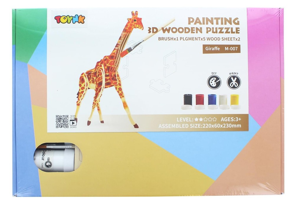 3D Wooden Giraffe Puzzle Kit for Creative Painting Fun