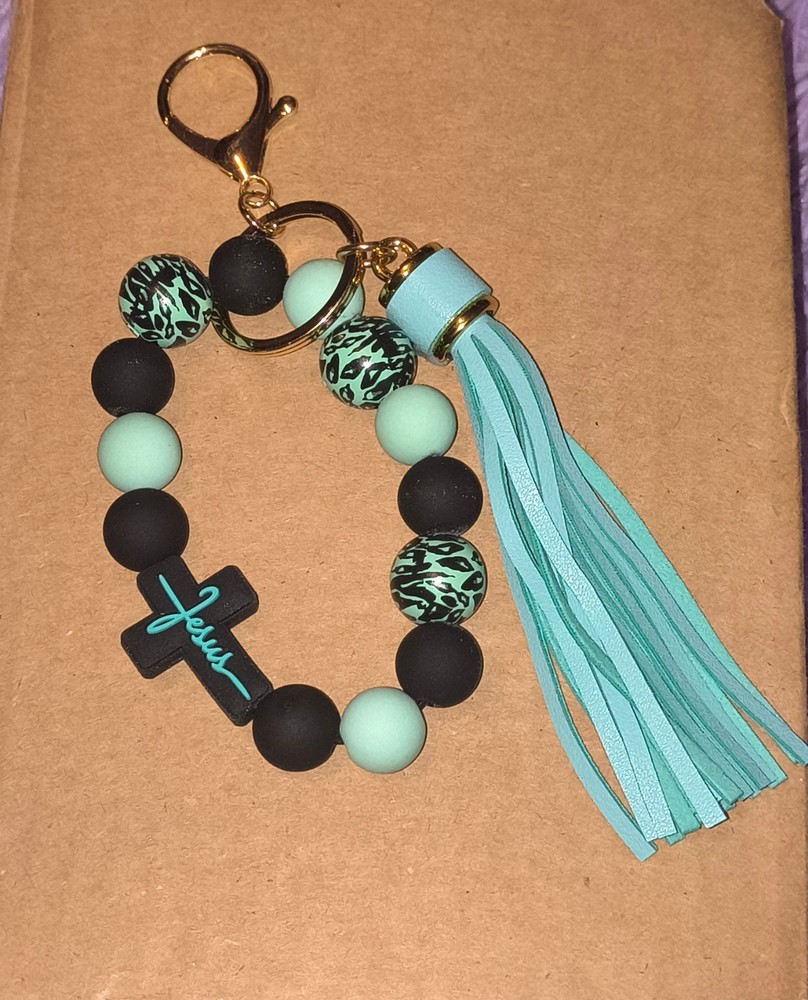 Jesus Cross Silicone Bead Keychain Wristlet for Faith & Style