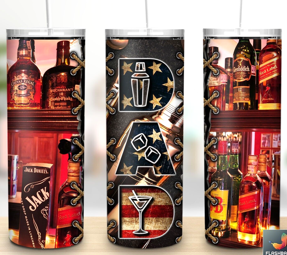 Fathers Day Bartender 4 Multicolor 20oz Insulated Tumbler Lid Clear Straw New-image