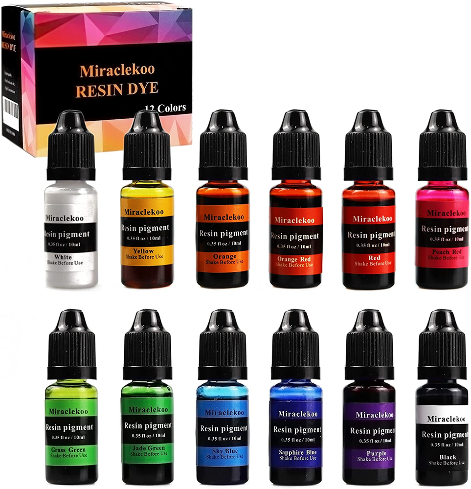 12-Color Epoxy Resin Dye Kit - 10mlomeach Liquid Pigment for Resin Coloring