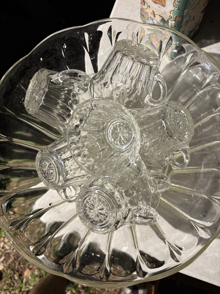 Vintage Indiana Glass Crystal Punch Bowl Set with 8 Cups and Ladle