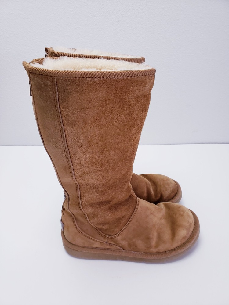 UGG Australia Boots 6 Tan Suede Sherpa Lined Back Zip Womens CLEARANCE SALE-image
