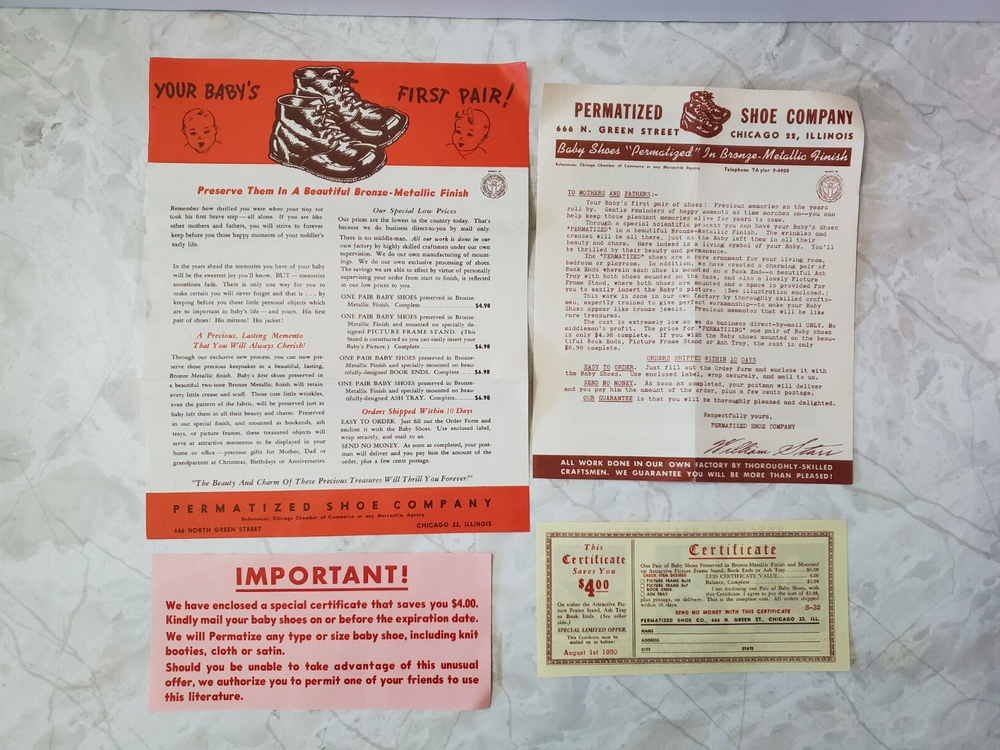 Baby Care Brochure Bronze Baby Shoes Ad Coupon Permatized Shoe Co Chicago Il-image