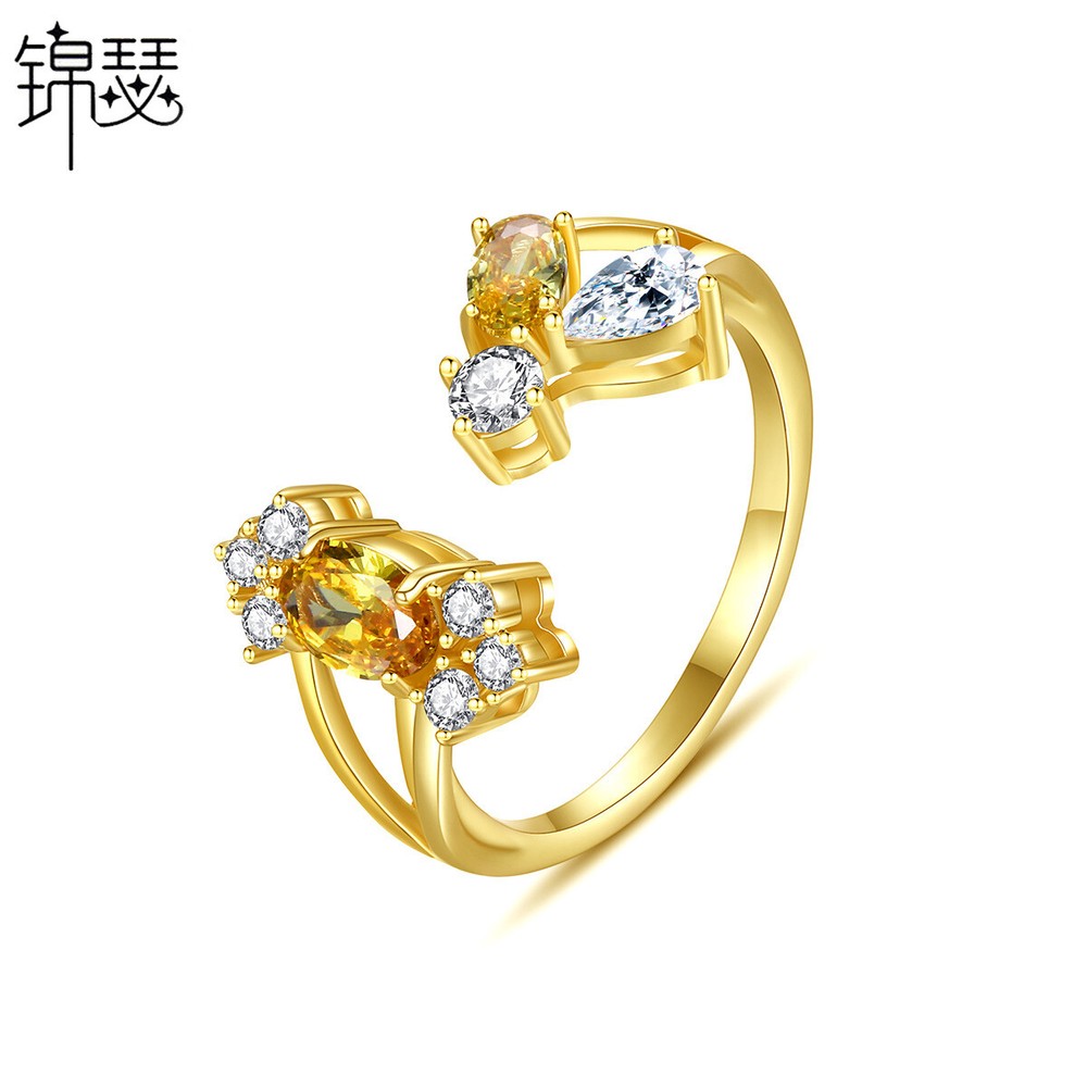Gold Texture White Zircon Adjustable Versatile Gold Plated Women's Ring