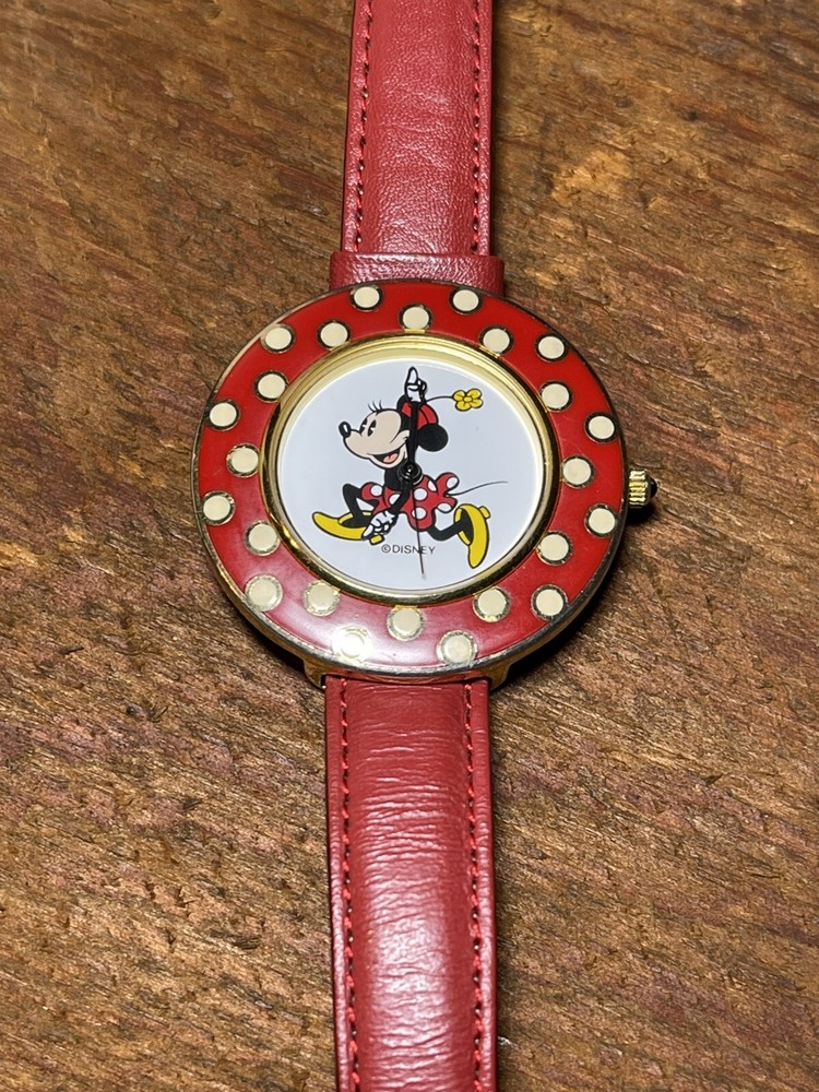 Disney Store Minnie Mouse Retro Watch Ladies Red Leather Band Needs Battery