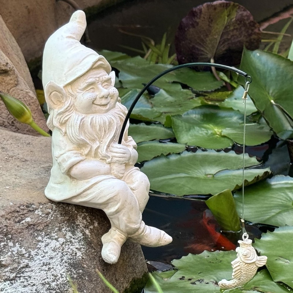 Garden Gnome Pond Statue Decoration, Fishing Gnome Garden Statue Outdoor Koi ...