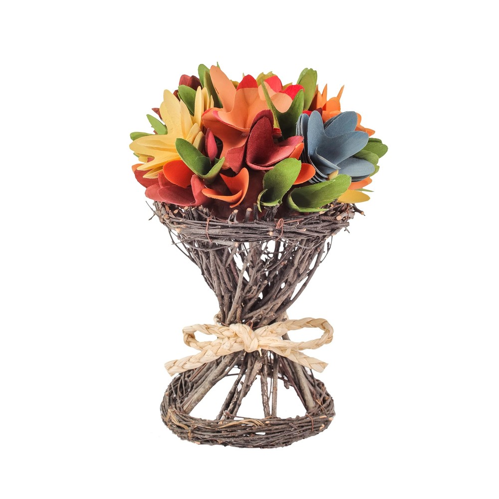 Artificial Multi-Color Floral Bunch, Handcrafted with Woven Branch Twig Base,...