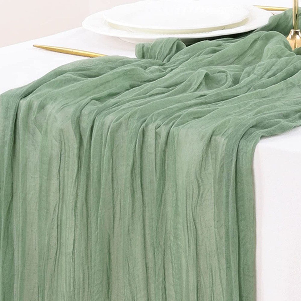 Socomi 3pcs Sage Green Cheesecloth Table Runner Summer Boho Rustic Gauze 120 ...