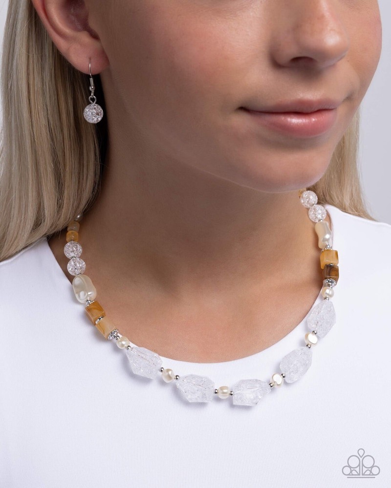 New Paparazzi Jewelry-Crackling Chic Necklace-White