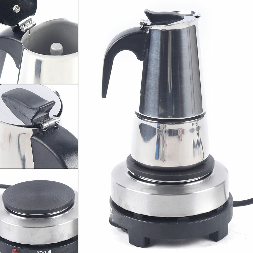 NEW Stainless Steel Stovetop Espresso Coffee Maker Moka Pot Electric 4 Cups US