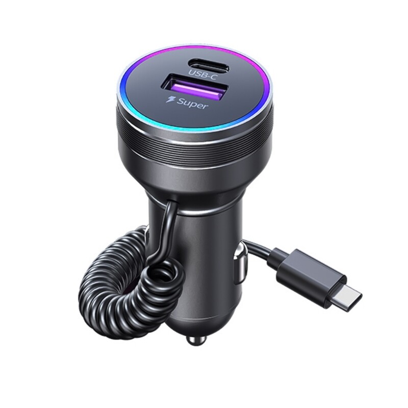 52.5W Spring USB C & USB Dual Port Car Charger Adapter