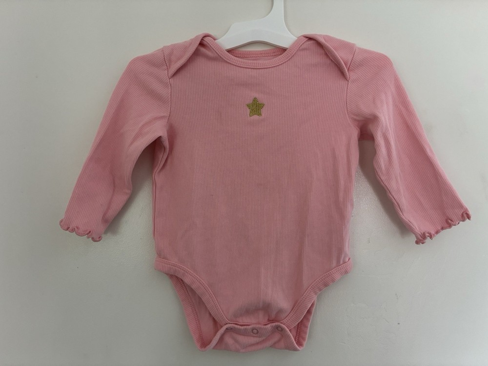 Little Me Baby Girls Embroidered Star Cotton Knit Long Sleeve Bodysuit Pink 18M