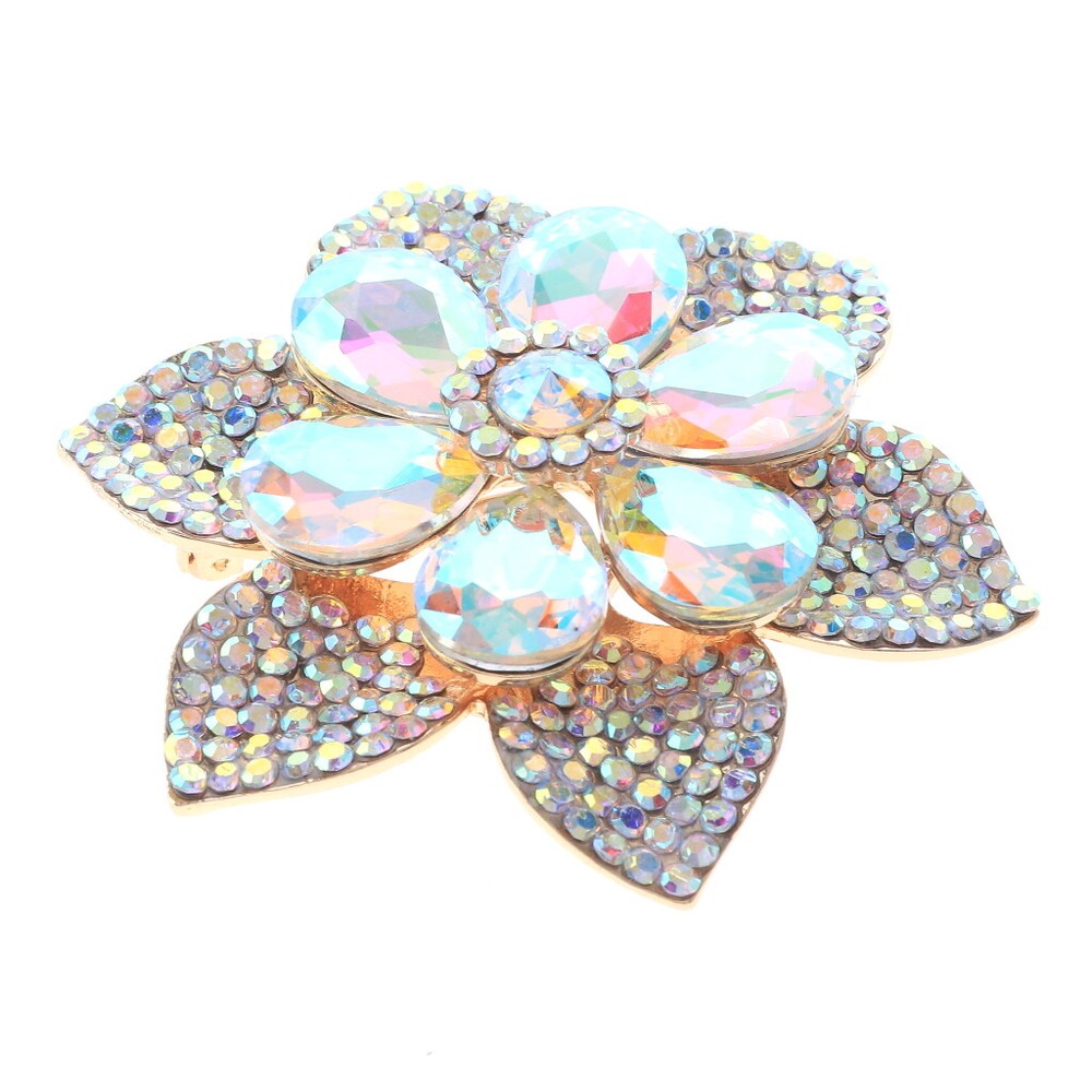 Gold Tone Metal Crystal Flower Brooch P1459-GAB