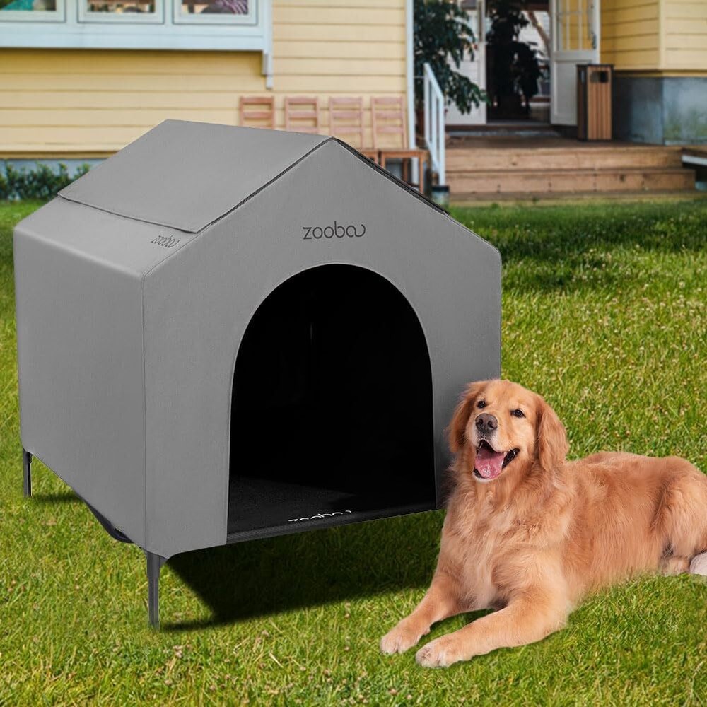 42” Outdoor Dog House for Large Breeds, Durable Large Dog Shelter with Weatherpr